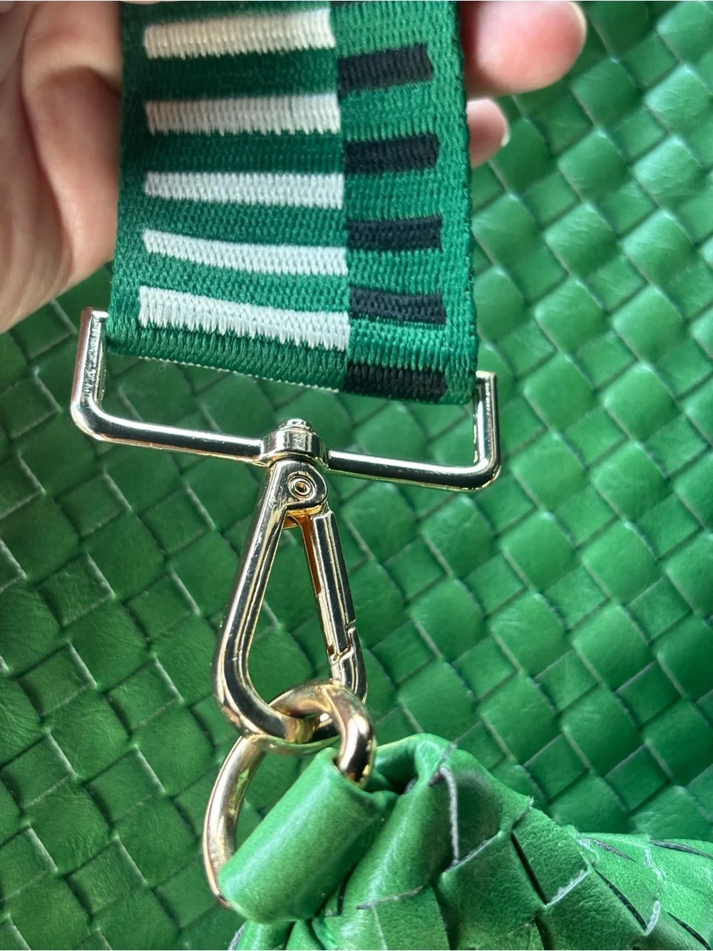 Pretty Simple brand Green Woven Crossbody Bag with Striped Strap